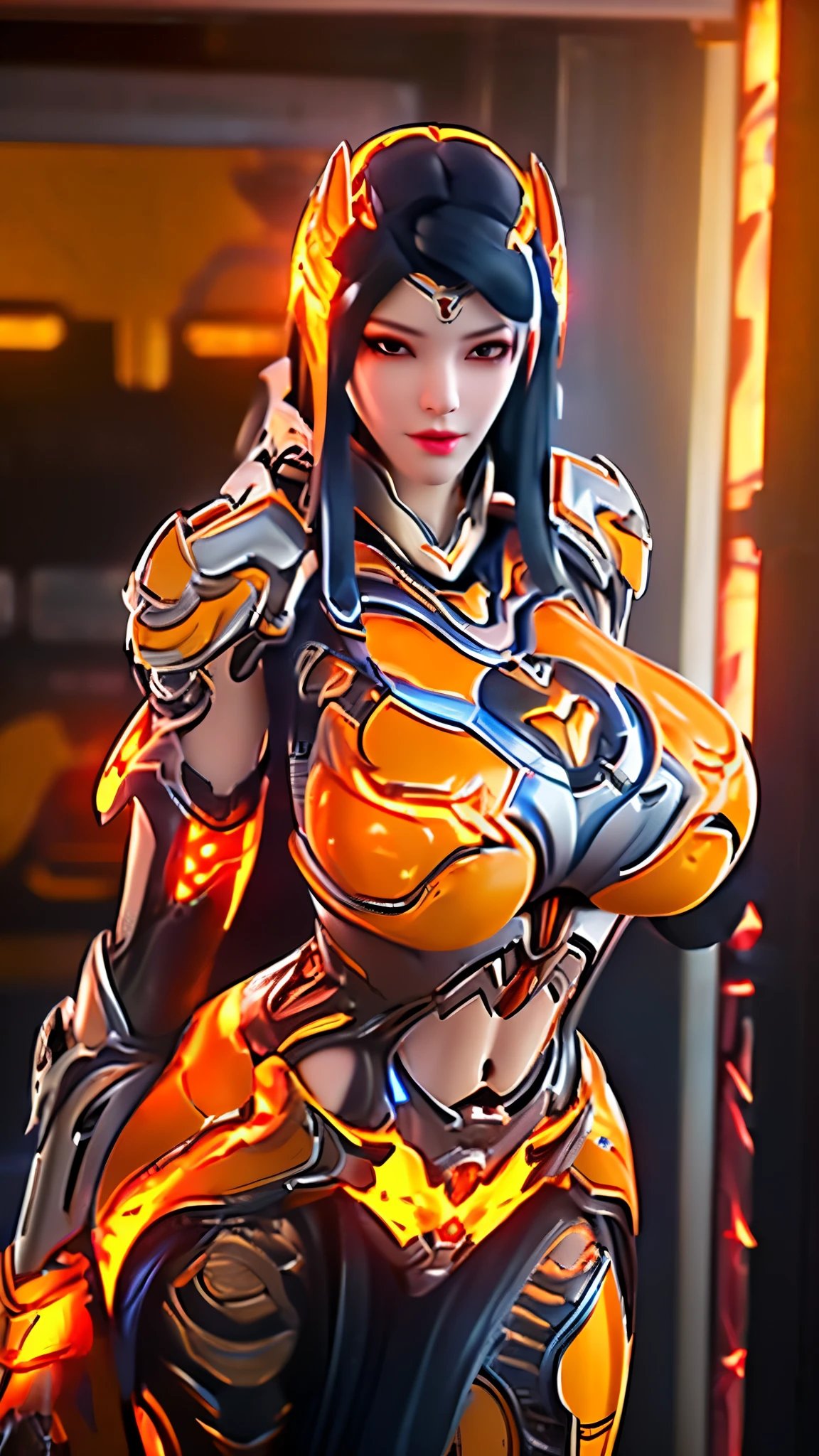 score_9, score_8_up, score_7_up, Wear mechanical clothing, Wonders of the machine, cyber, Cybernetic Guardian, Futuristic Armor, whole body, Front pose, Symmetric, Complex (Steel Metal [rust]), joint, Warframe style, cyborg, Female body and black and white armor, beautiful lips, 