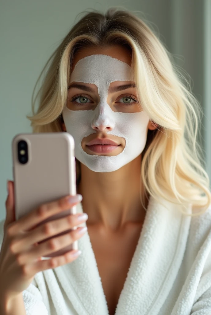 woman Taking a selfie with her phone while holding a large dille, reflection of the phone in the visor, reflection of the iphone in the visor, cream dripping on face, bubbly skin, autofoto iPhone, selfie mirror, facial, sweaty skin dripping down the face, Taking a selfie, his face is covered with a whitish layer, Wearing angel halo covered face., 8k selfie photography