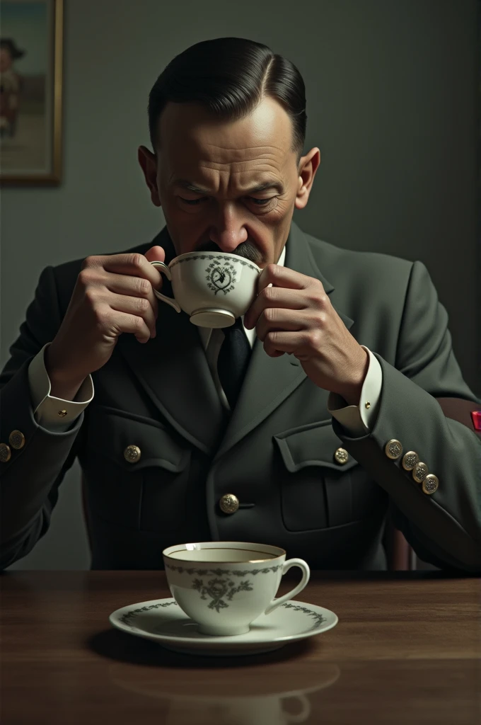 Hitler drinking milk tea on the road