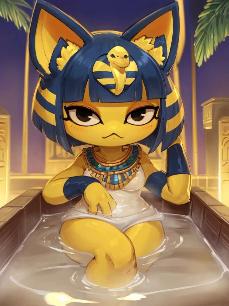 masterpiece, best quality, ankha (animal crossing), ,egyptian clothes, hot tub,