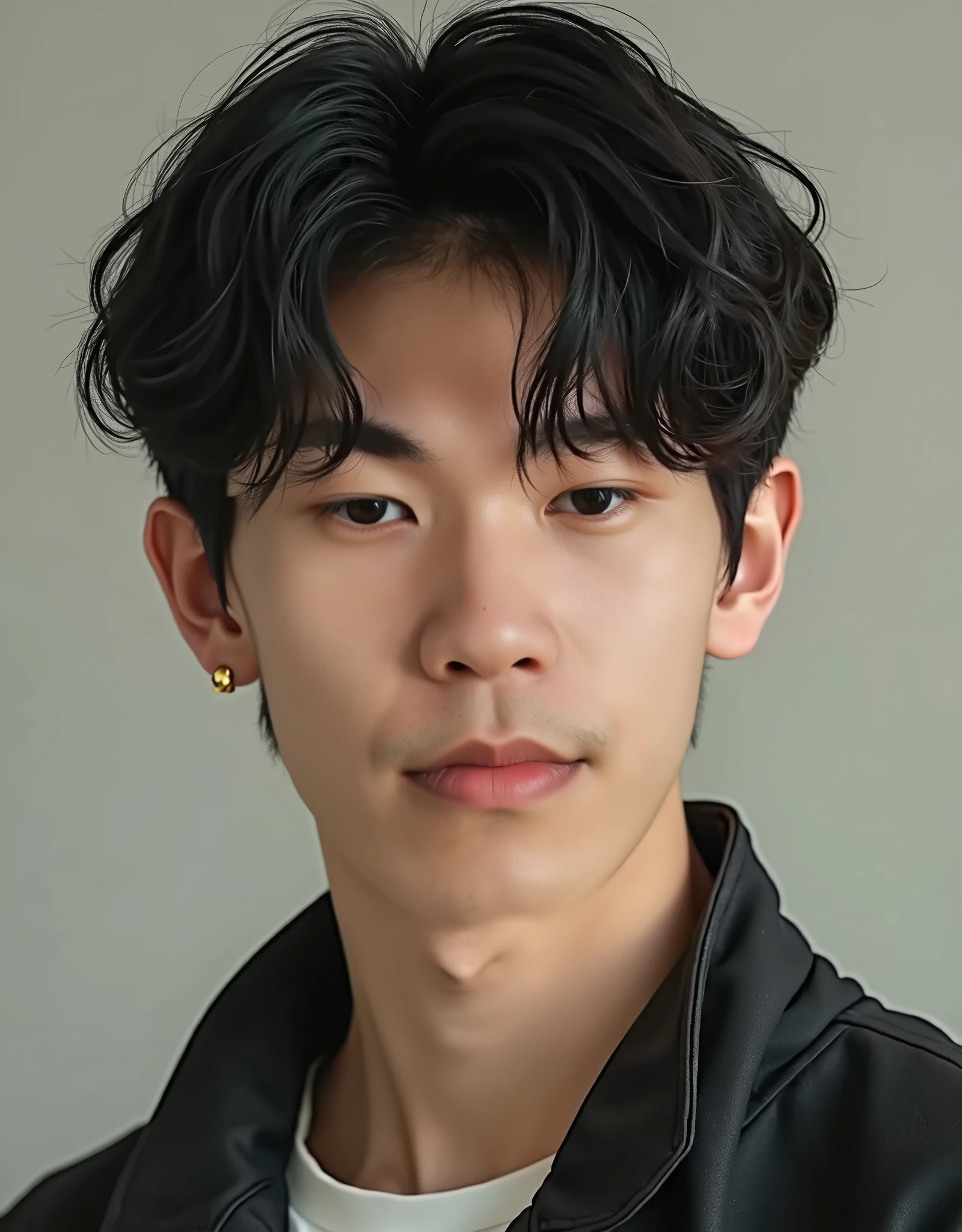 RAW photo, subject, (high detailed skin:1.2), 8k uhd, dslr, soft lighting, high quality, film grain, Fujifilm XT3, masterpiece,best quality,ultra detailed,masterpiece,tography,1boy,upper body,,(((quiff))), long hair, black jacket,clear sharp focus, in the dark,moonlight,shadow on the face,reflection,reflection in the eyes, detailed eyes,brown eyes,beautiful eyes,detailed face,real skin,chiaroscuro, (high contrast):1.2, dramatic shadows, bold highlights, moody atmosphere,  captivating intensity,  expressive brushwork, Health hu, a Japanese beard,<lora:otto:0.8>