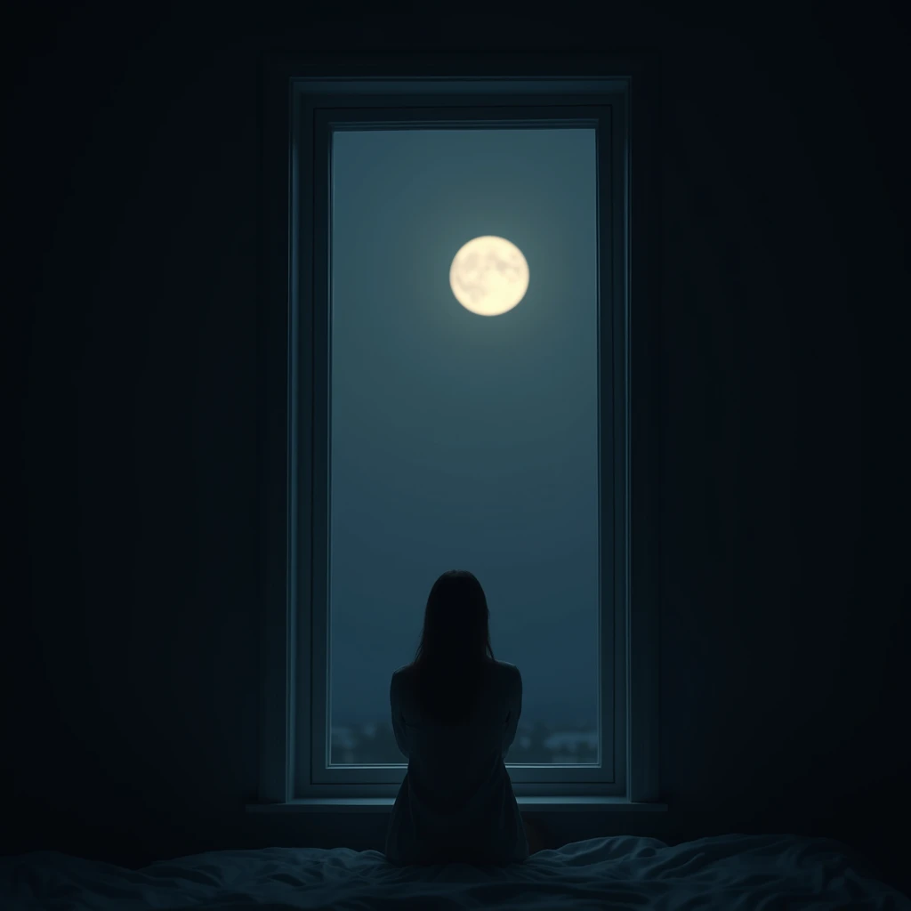 ultra realistic image realistic photo bedroom, it's night beautiful black woman sleeping soundly in the window, outside, some generic grey aliens watching the woman inside the room 3 greys aliens watch her
