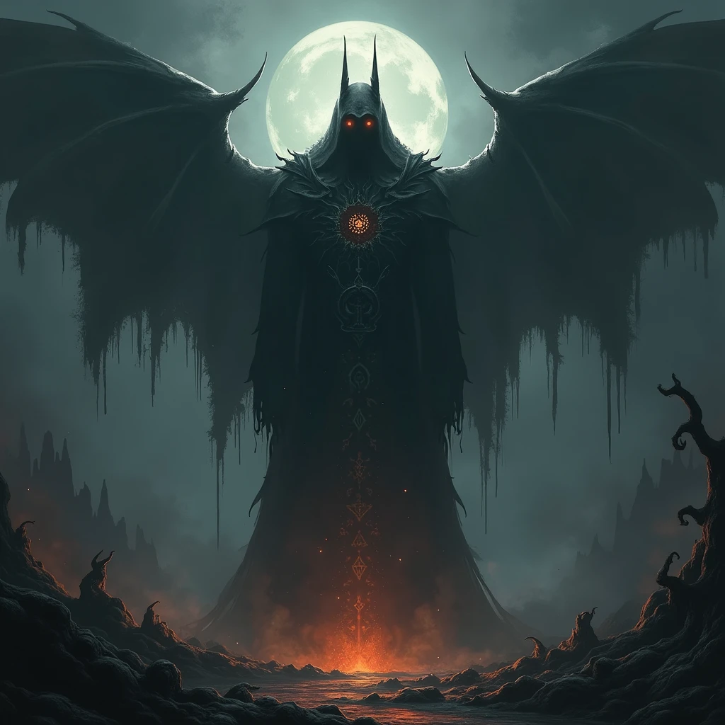 (((A jaded and plotting ancient automaton:undead lich centered in the foreground))), ((clockwork filigree)), ((bioluminescent eyes)), (((ephemeral robes))), (((extravagant full helm))), ((corrupted bioluminescent filigree ankh necklace)), dark fantasy, dark atmosphere, graveyard, ((night)), bioluminescent bat swarm, volumetric lighting, best quality, masterpiece, intricate details, tonemapping, sharp focus, very detailed, trending on Artstation 4k, realistic, 8k, cinematic lighting, (((Full blood moon vibrantly lighting the scene))), (((wide angle shot))), ((undead horde)), ((clockwork filigree face)), (((angle from above))), ((((looking at viewer)))), professional artist, {masterpiece}, {bioluminescent halo lighting from behind}, ((sinister glowing red fog))