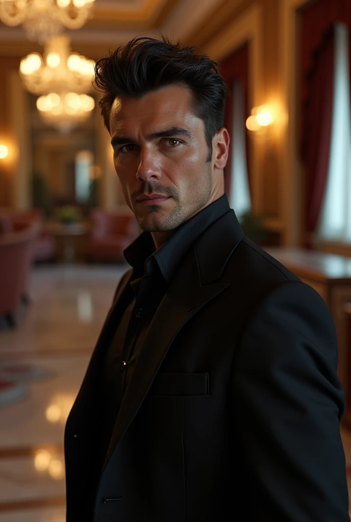 retrato do David Gandy vestido como um policial