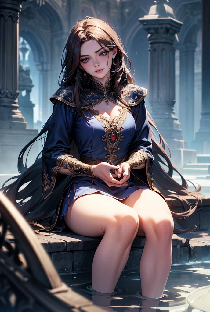 1girl, 16k, hd, detailed, futuristic, masterpiece, detailed face, complex_background, no_humans, detailed face, beautiful detailed eyes), High contrast, (best illumination, an extremely delicate and beautiful), glow, light particles,
a woman in a blue dress sitting on a bench near a lake, cute anime waifu in a nice dress, beautiful alluring anime woman, ((a beautiful fantasy empress)), beautiful anime woman, beautiful anime girl, beautiful character painting, anime goddess, a beautiful fantasy empress, seductive anime girl, extremely detailed artgerm, beautiful fantasy anime, attractive anime girl, long dark hair, distant castle, fantasy. outdoor