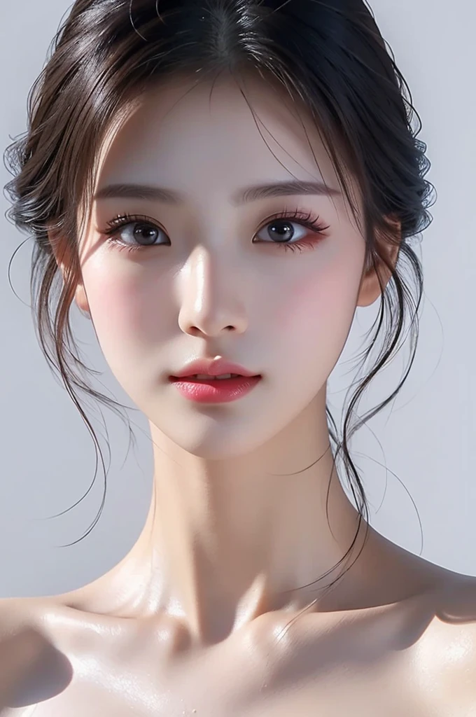 (Best Quality、Tabletop、8k、Best image quality、Award-winning works)、(Face close-up:1.2)、(Pure white background:1.2)、(nude:1.1)、Closed lips、Perfect beautiful face、Glowing Beautiful Skin、Perfect Makeup