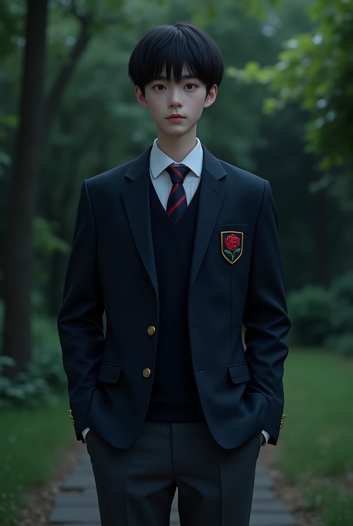 (Masterpiece:1.2, Best Quality), Forest, A Boy, Boy, Redhead, School Uniform, Thinking