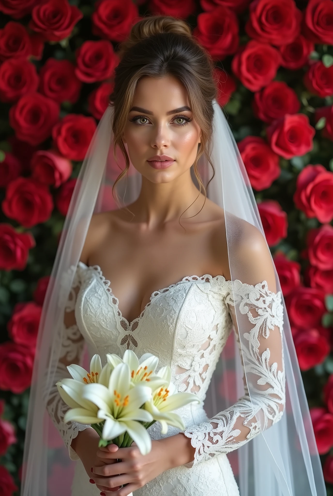 Feminine, high detail and quality, 8K Ultra HD, 3D, beautiful woman, fuller lips, looking at the camera, lean your body slightly, plump, night, mysterious rose, (fashion magazine cover), seamless pattern, neutral pastel colors, mysterious off-white world, fabric art, art station, (a large number of detailed designs in pastel style that combine magic and fantasy, splashes: 1.3), wallpaper design aesthetics, white tones, realistic, super realistic, full color and impressive.