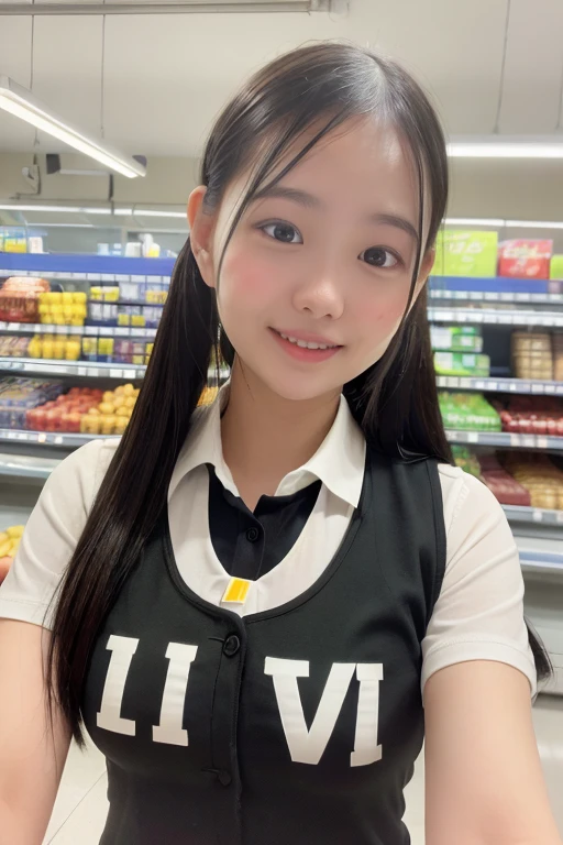 Neat and clean high school girl、(school uniform、Sailor suit、Ribbon tied on chest、Summer clothes、The upper body is white、The skirt is navy blue)、Outside the stadium、(slim)、Realistic、detailed, Skin Texture, 超detailed、Delicate and sexy collarbone、A sloppy smile、スーバーdetailedな顔、detailed唇、detailedな目、Small breasts、Small breasts、Small breasts、Flat Chest、Accentuate your breasts、Bright Face、((Are standing、White panties are visible under her skirt、Lift the hem of your skirt slightly with both hands.))、((Naked and wearing only a white apron、Naked sexy white apron))、Short straight bob hair with bangs、Top view、12 years old