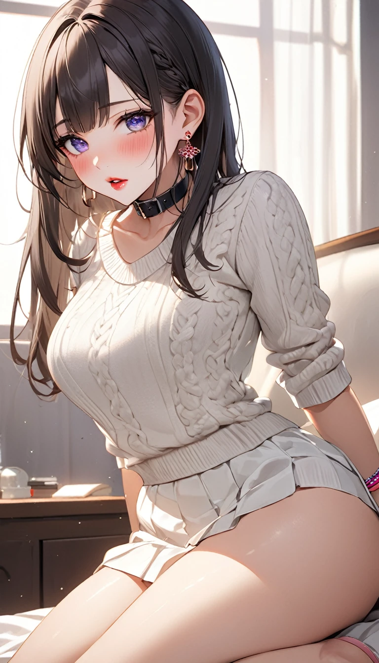 virgin destroyer sweater,black pantyhose,spread legs,high school girl,(Thin type),(large breasts),(random hairstyle),(Highest image quality, (8K), Ultra-realistic, Best Quality, High quality, High Definition, high quality texture, high detailing, Beautiful detailed, fine detailed, extremely details CG, Detailed texture, realistic representation of face, masterpiece, presence)