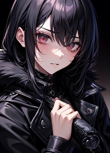 alone、With cruel motives、Dark Kanji、Blood、Wearing a plain black loose T-shirt、Black-haired woman, , Masami Kurumada style, inspired by Yukihiko Yasuda, Look straight ahead(指でHide Your Eyes)Hide Your Eyes、 Stick your tongue out、There'A five-inch nail stuck in his tongue.、The background is a dark image、I covered my eyes with my fingers、