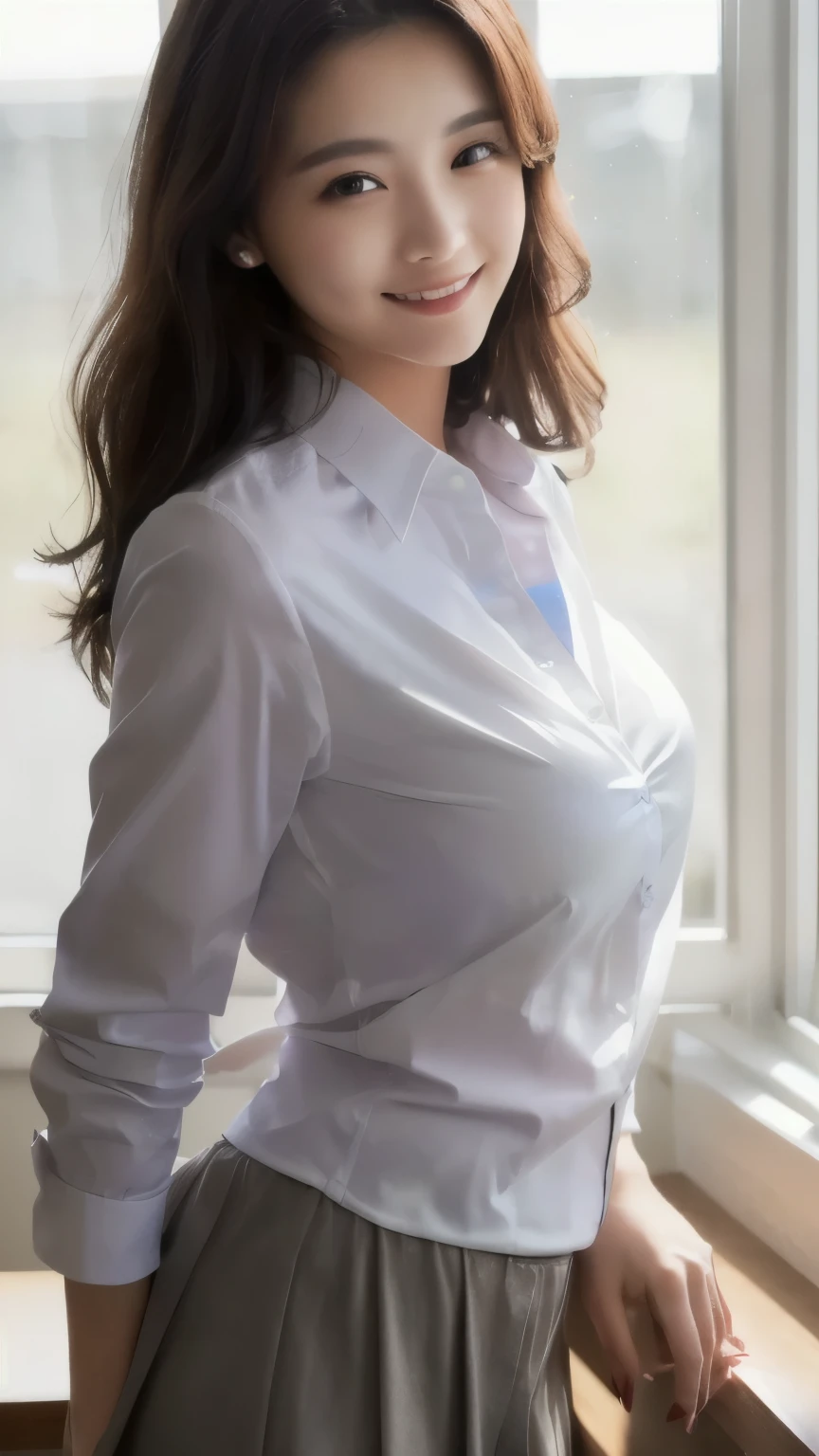 Huge drooping, Office Silk Blouse, All wet、areola slightly see-through、See-through