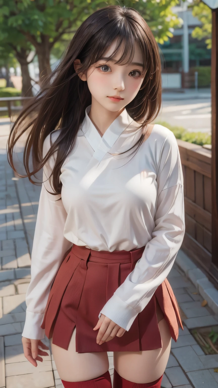 ((sfw: 1.4)), ((detailed face, professional photography)), ((sfw, (zettai ryouiki:1.4), 1 Girl)), Ultra High Resolution, (Realistic: 1.4), RAW Photo, Best Quality, (Photorealistic Stick), Focus, Soft Light, (()), ((Japanese)), (( (young face))), (surface), (depth of field), masterpiece, (realistic), woman, bangs, ((1 girl))