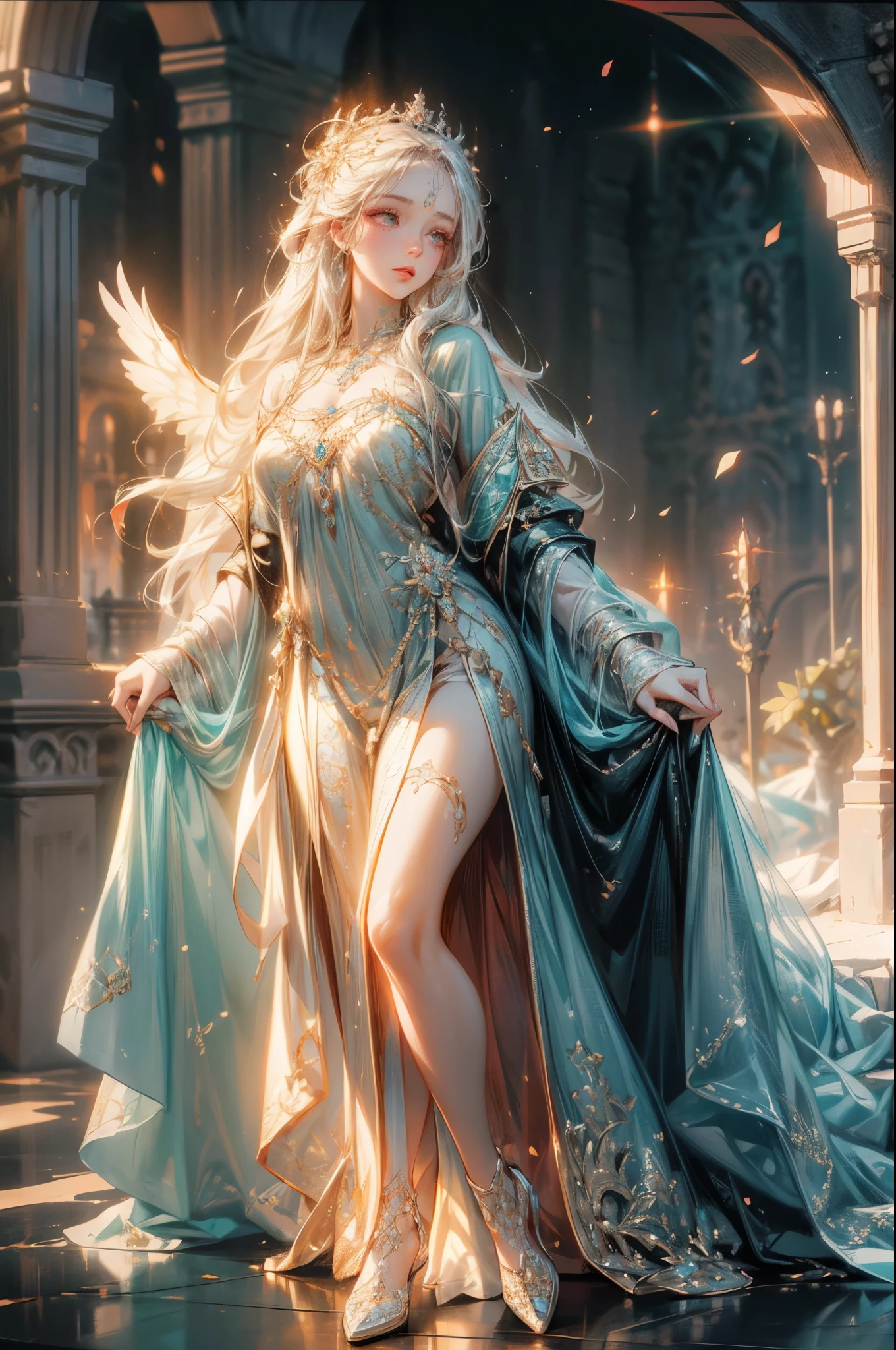 a beautiful goddess, detailed face, striking eyes, ethereal beauty, flowing hair, elegant pose, glowing skin, intricate details, divine presence, fantasy landscape, dramatic lighting, vibrant colors, cinematic composition, digital art, octane render, highly detailed, photorealistic, award winning art