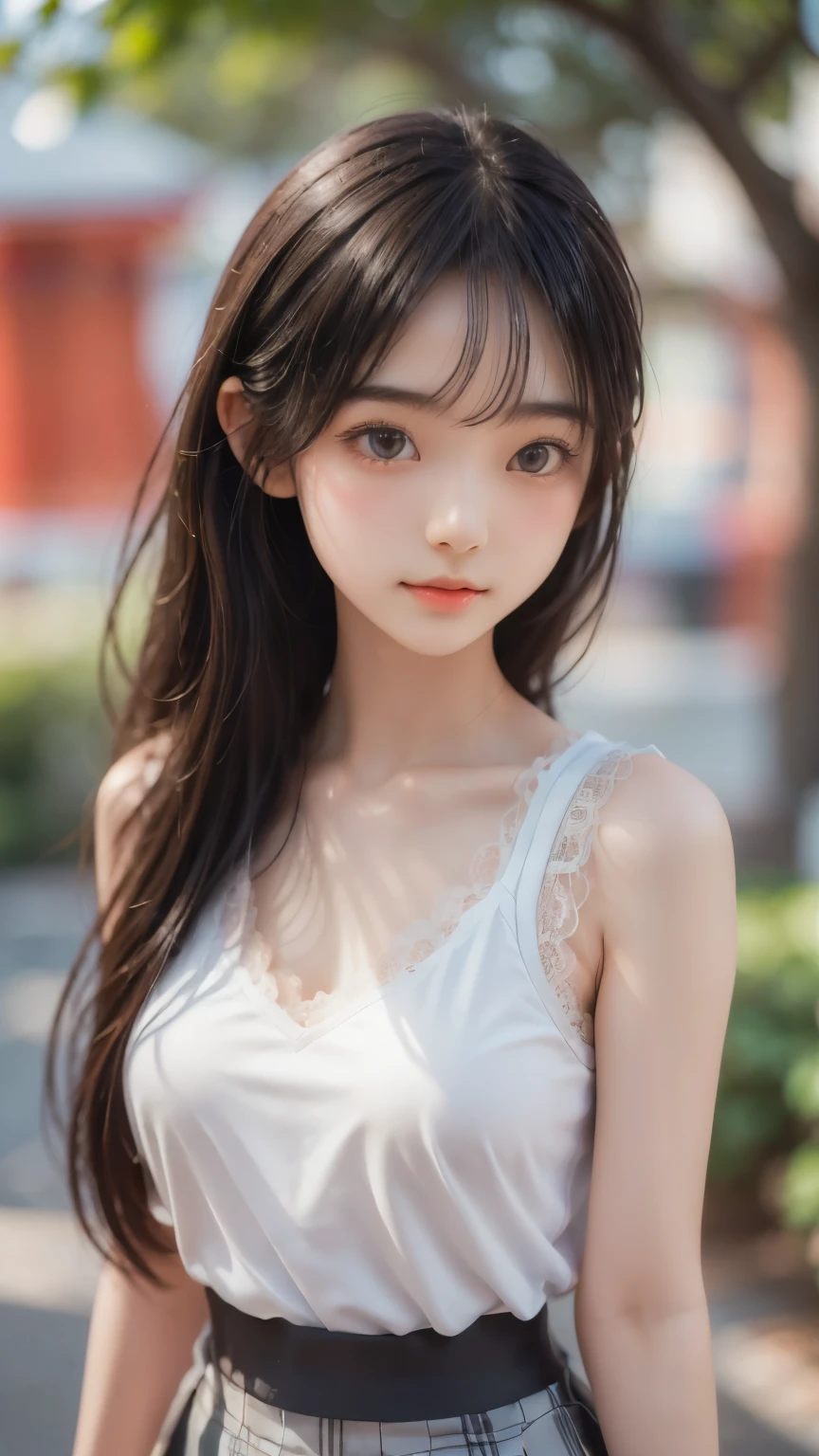 ((sfw: 1.4)),((detailed face, professional photography)), ((sfw, lace queen, grid girl, skirt, sleeveless, 1 Girl)), Ultra High Resolution, (Realistic: 1.4), RAW Photo, Best Quality, (Photorealistic Stick), Focus, Soft Light, ((20 years old)), ((Japanese)), (( (young face))), (surface), (depth of field), masterpiece, (realistic), woman, bangs, ((1 girl))