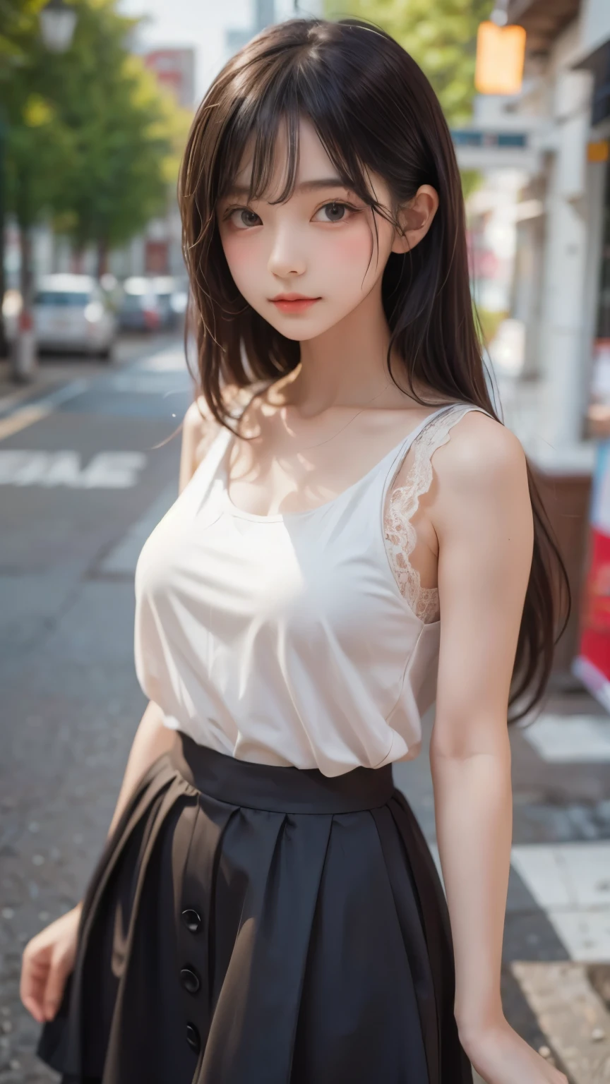 ((sfw: 1.4)),((detailed face, professional photography)), ((sfw, lace queen, grid girl, skirt, sleeveless, 1 Girl)), Ultra High Resolution, (Realistic: 1.4), RAW Photo, Best Quality, (Photorealistic Stick), Focus, Soft Light,  (( (young face))), (surface), (depth of field), masterpiece, (realistic), woman, bangs, ((1 girl))