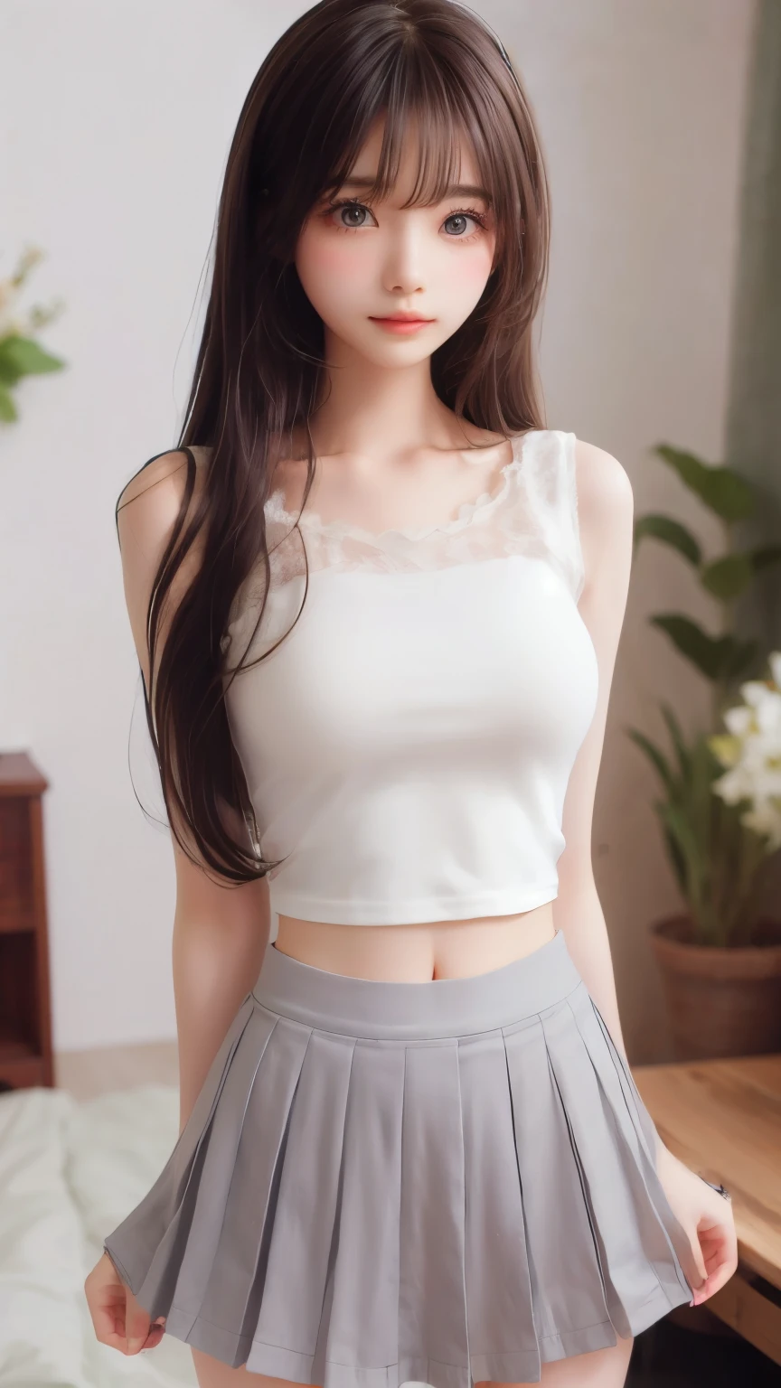 ((sfw: 1.4)),((detailed face, professional photography)), ((sfw, lace queen, grid girl, skirt, sleeveless, 1 Girl)), Ultra High Resolution, (Realistic: 1.4), RAW Photo, Best Quality, (Photorealistic Stick), Focus, Soft Light,  (( (young face))), (surface), (depth of field), masterpiece, (realistic), woman, bangs, ((1 girl))