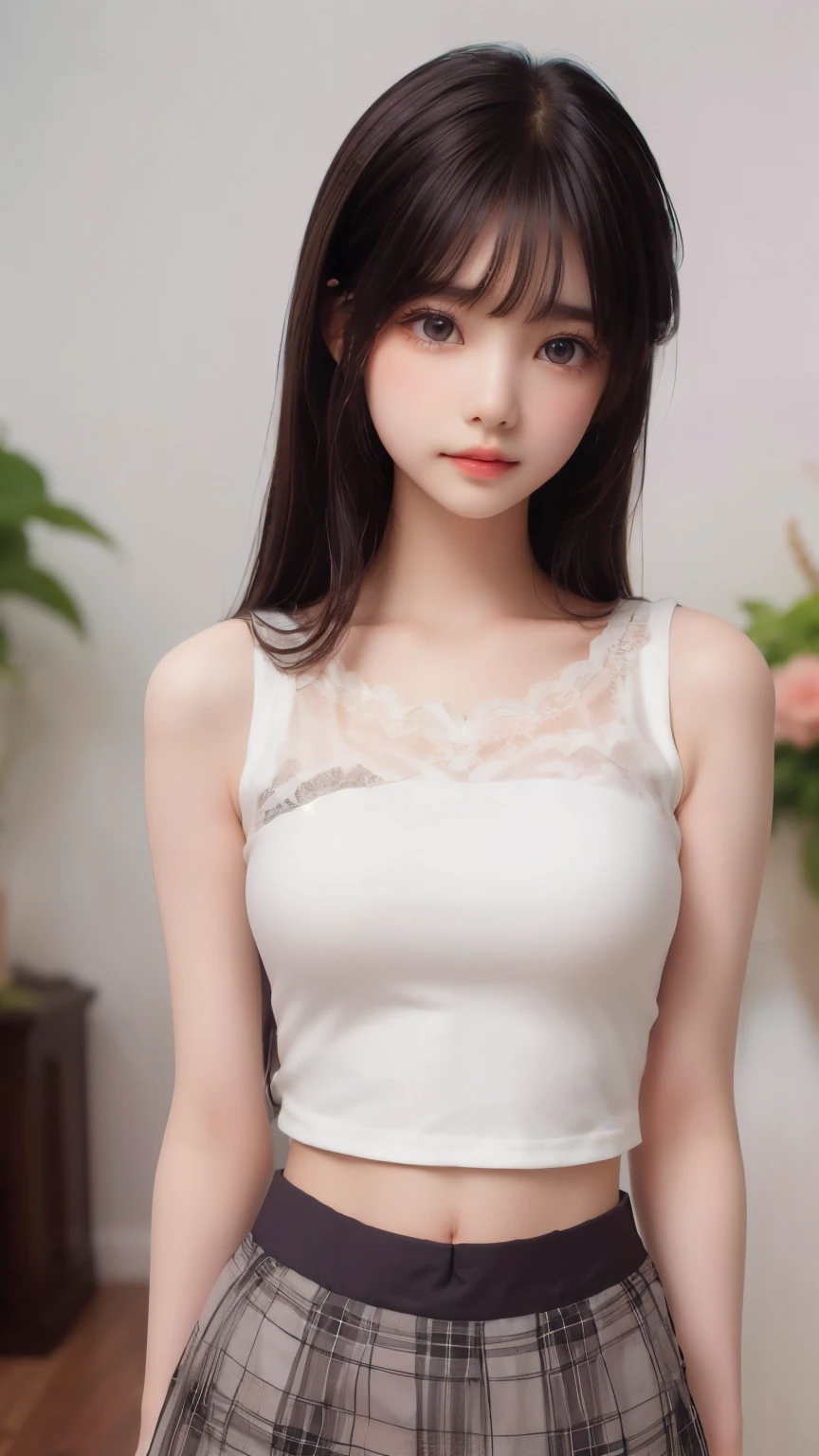 ((sfw: 1.4)),((detailed face, professional photography)), ((sfw, lace queen, grid girl, skirt, sleeveless, 1 Girl)), Ultra High Resolution, (Realistic: 1.4), RAW Photo, Best Quality, (Photorealistic Stick), Focus, Soft Light,  (( (young face))), (surface), (depth of field), masterpiece, (realistic), woman, bangs, ((1 girl))