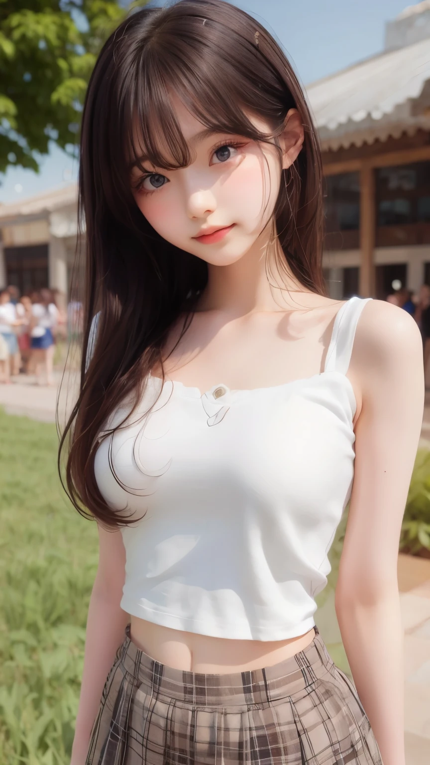 ((sfw: 1.4)),((detailed face, professional photography)), ((sfw, lace queen, grid girl, skirt, sleeveless, 1 Girl)), Ultra High Resolution, (Realistic: 1.4), RAW Photo, Best Quality, (Photorealistic Stick), Focus, Soft Light,  (( (young face))), (surface), (depth of field), masterpiece, (realistic), woman, bangs, ((1 girl))