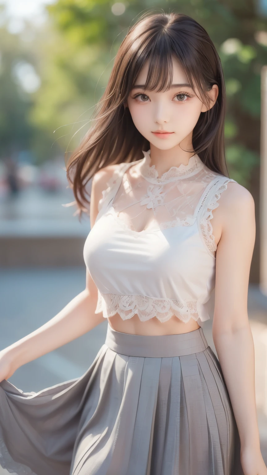 ((sfw: 1.4)),((detailed face, professional photography)), ((sfw, lace queen, grid girl, skirt, sleeveless, 1 Girl)), Ultra High Resolution, (Realistic: 1.4), RAW Photo, Best Quality, (Photorealistic Stick), Focus, Soft Light, (( (young face))), (surface), (depth of field), masterpiece, (realistic), woman, bangs, ((1 girl))