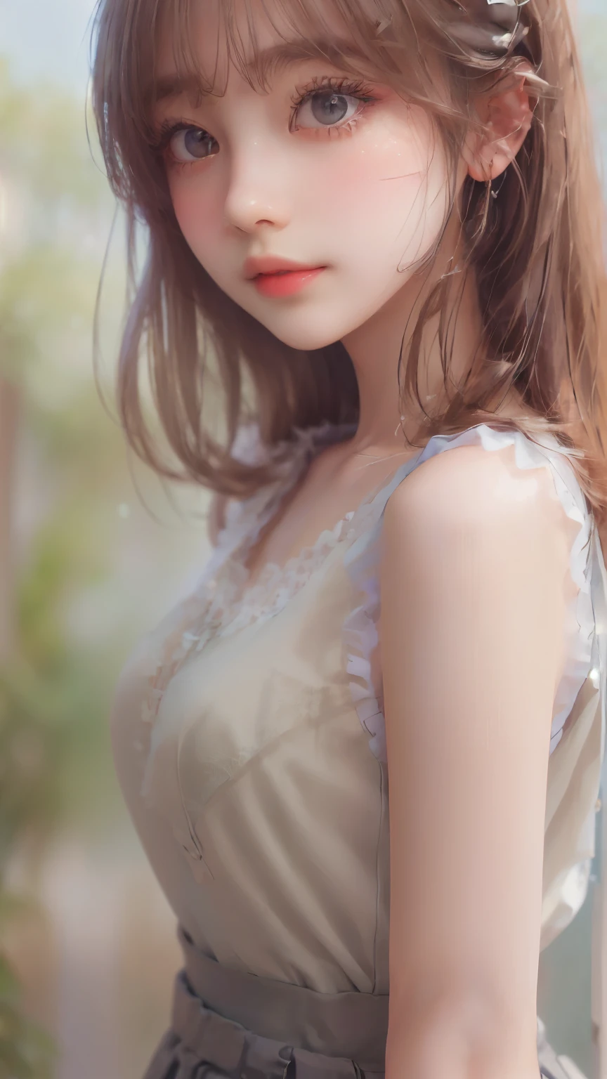 ((sfw: 1.4)),((detailed face, professional photography)), ((sfw, lace queen, grid girl, skirt, sleeveless, 1 Girl)), Ultra High Resolution, (Realistic: 1.4), RAW Photo, Best Quality, (Photorealistic Stick), Focus, Soft Light,  (( (young face))), (surface), (depth of field), masterpiece, (realistic), woman, bangs, ((1 girl))