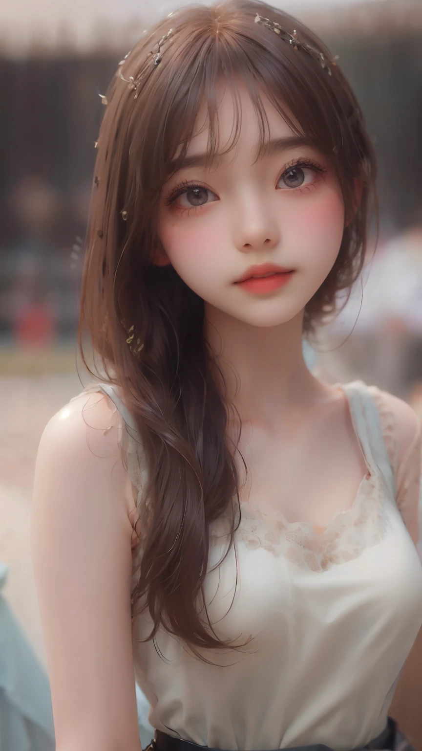 ((sfw: 1.4)),((detailed face, professional photography)), ((sfw, lace queen, grid girl, skirt, sleeveless, 1 Girl)), Ultra High Resolution, (Realistic: 1.4), RAW Photo, Best Quality, (Photorealistic Stick), Focus, Soft Light,  (( (young face))), (surface), (depth of field), masterpiece, (realistic), woman, bangs, ((1 girl))