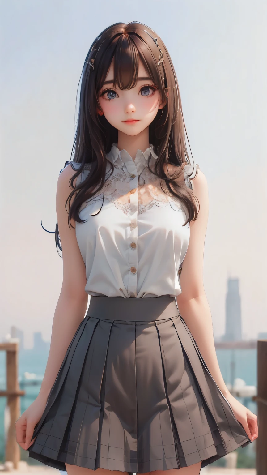 ((sfw: 1.4)),((detailed face, professional photography)), ((sfw, lace queen, grid girl, skirt, sleeveless, 1 Girl)), Ultra High Resolution, (Realistic: 1.4), RAW Photo, Best Quality, (Photorealistic Stick), Focus, Soft Light, (( (young face))), (surface), (depth of field), masterpiece, (realistic), woman, bangs, ((1 girl))