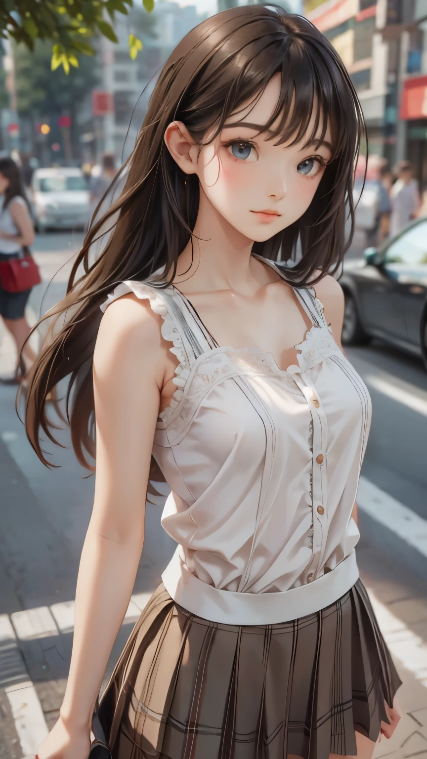 ((sfw: 1.4)),((detailed face, professional photography)), ((sfw, lace queen, grid girl, skirt, sleeveless, 1 Girl)), Ultra High Resolution, (Realistic: 1.4), RAW Photo, Best Quality, (Photorealistic Stick), Focus, Soft Light,  (( (young face))), (surface), (depth of field), masterpiece, (realistic), woman, bangs, ((1 girl))