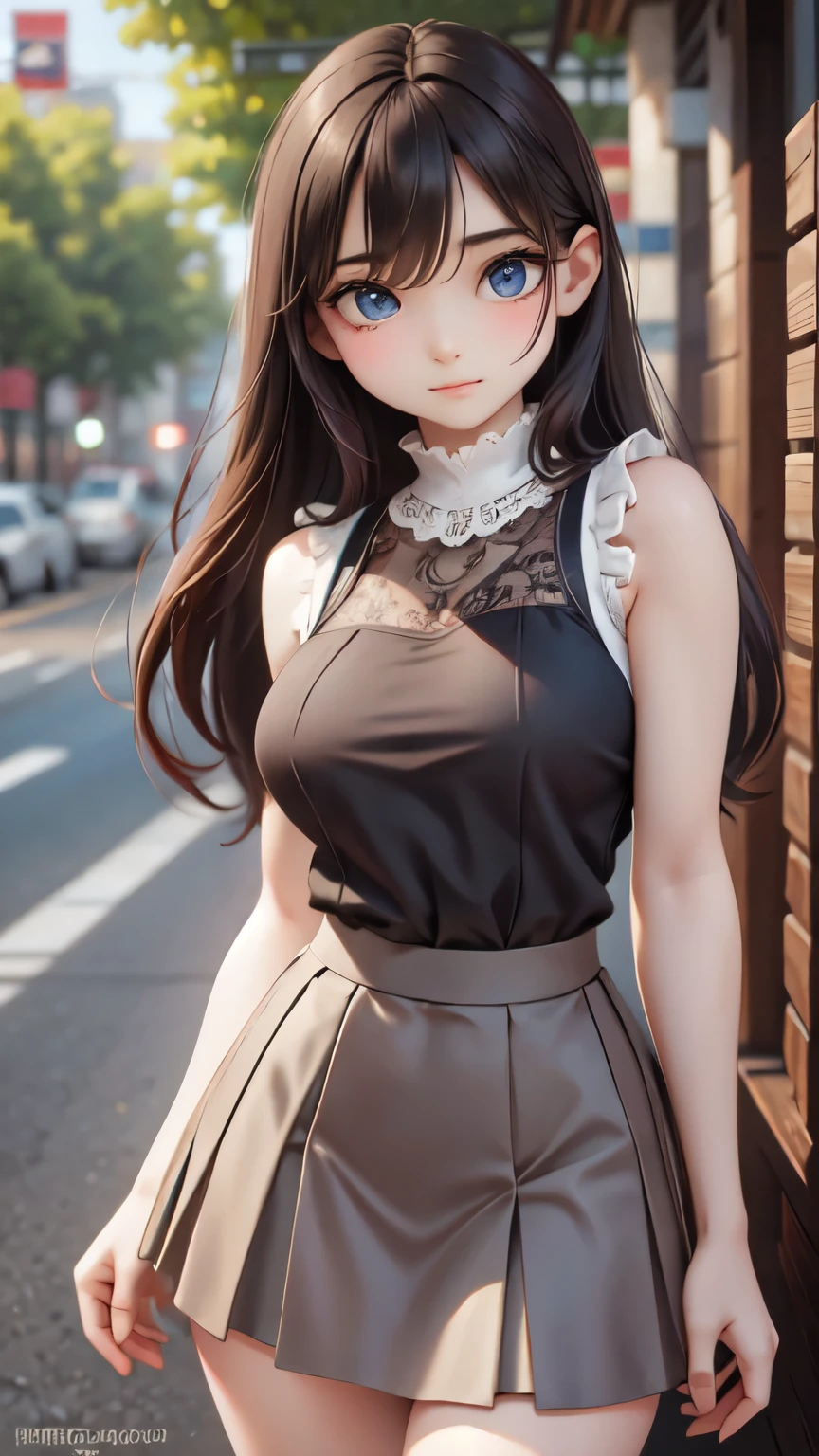 ((sfw: 1.4)),((detailed face, professional photography)), ((sfw, lace queen, grid girl, skirt, sleeveless, 1 Girl)), Ultra High Resolution, (Realistic: 1.4), RAW Photo, Best Quality, (Photorealistic Stick), Focus, Soft Light,  (( (young face))), (surface), (depth of field), masterpiece, (realistic), woman, bangs, ((1 girl))