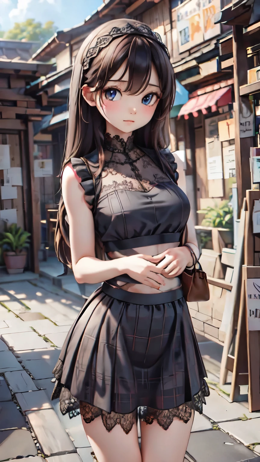 ((sfw: 1.4)),((detailed face, professional photography)), ((sfw, lace queen, grid girl, skirt, sleeveless, 1 Girl)), Ultra High Resolution, (Realistic: 1.4), RAW Photo, Best Quality, (Photorealistic Stick), Focus, Soft Light, (( (young face))), (surface), (depth of field), masterpiece, (realistic), woman, bangs, ((1 girl))