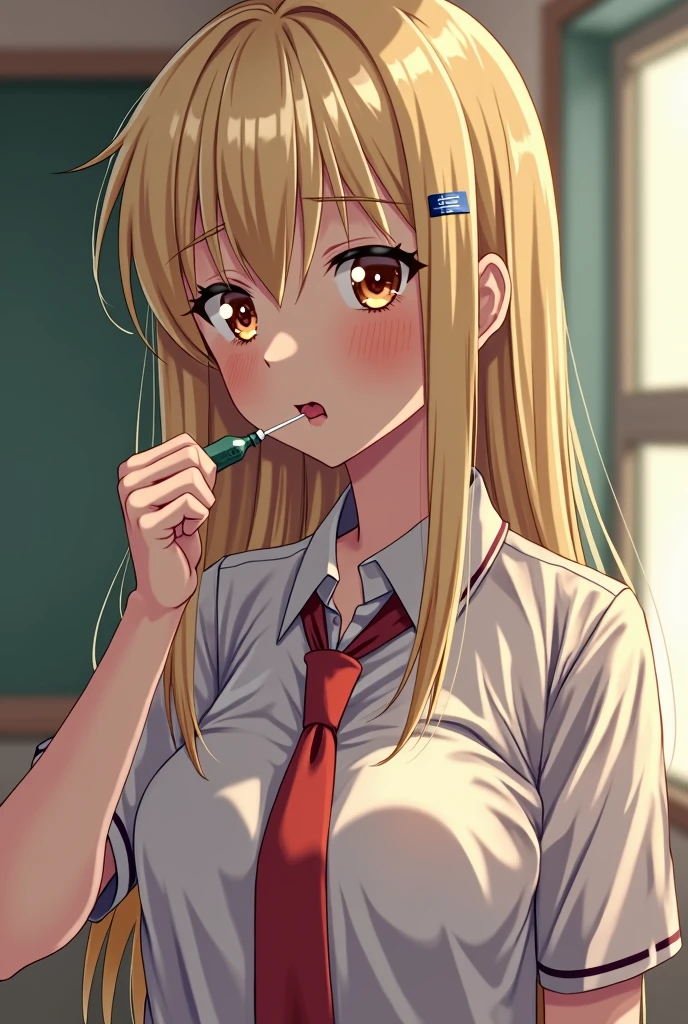 ((Nude)) (((Cum in Mouth))) (young beautyful girl) (tearful) kneeing blonde (fellatio) (1fat short boy) small_hearless_penis (in the school) the head is grabbed by a boy (shoot from side)