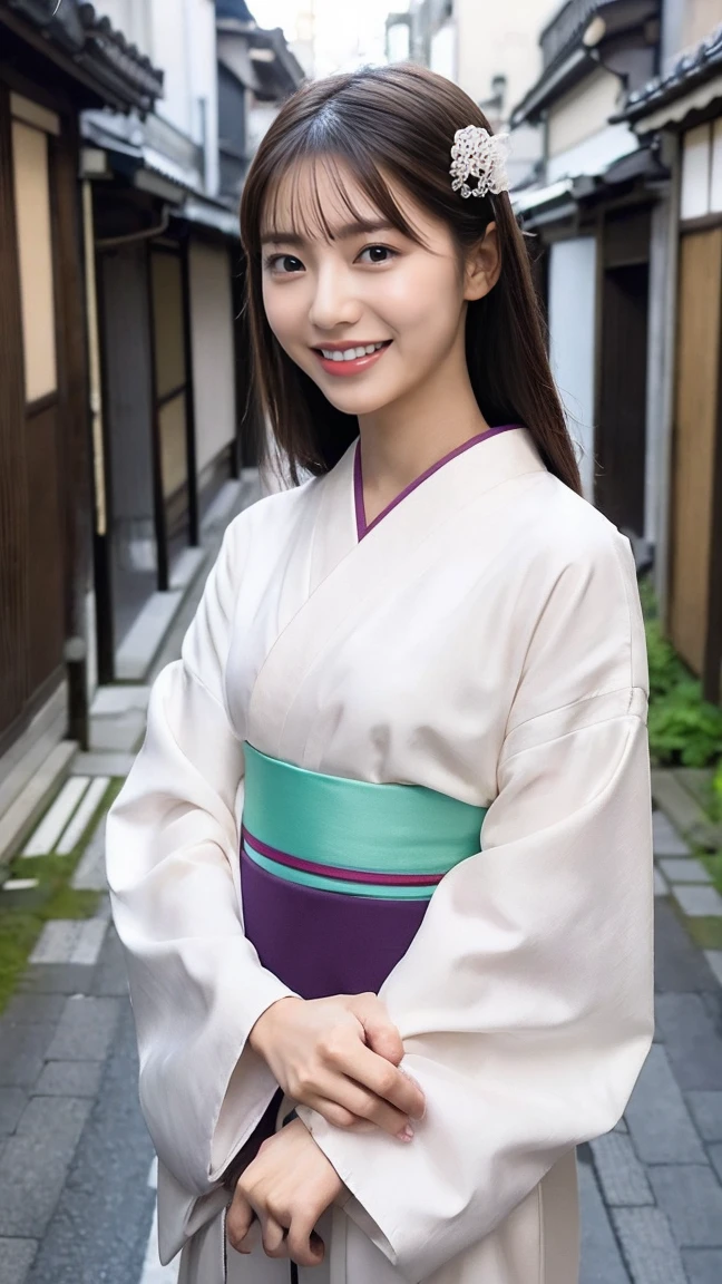 best quality, face focus, (depth of field) ,ultra high res, (photorealistic:1.4), RAW photo, Japanese-style room, alcove, hanging scroll
(portrait:1.4)
1japanese girl, solo, cute, smile, (brown eyes), natural face, (midi hair), 
(kimono:1.5)
