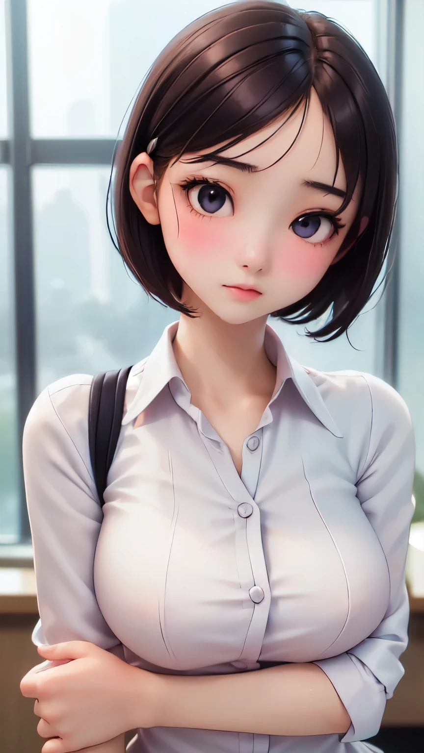 ((sfw: 1.4)), ((detailed face, professional photography)), ((sfw, office lady, suit, extra short hair, sidelocks-hair, 1 Girl)), Ultra High Resolution, (Realistic: 1.4), RAW Photo, Best Quality, (Photorealistic Stick), Focus, Soft Light, (()), ((Japanese)), (( (young face))), (surface), (depth of field), masterpiece, (realistic), woman, bangs, ((1 girl))