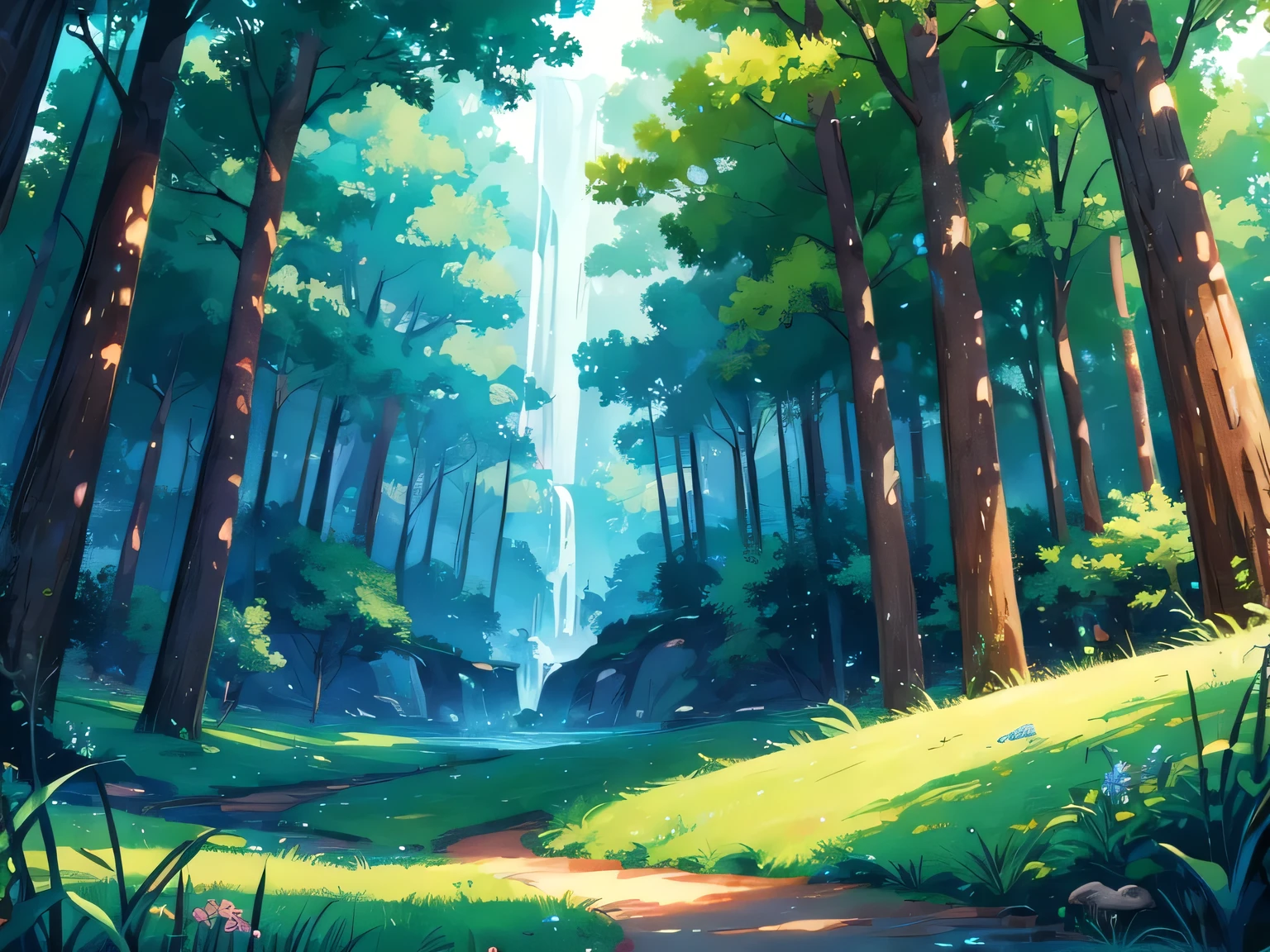 Anime Movie Scene, Background Only, Fantasy, Colorful, Forest