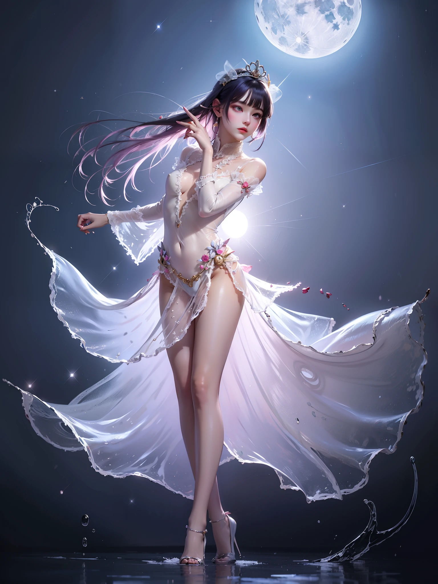 One girl,flower, Lisianthus ,Pale pinkと淡い青のスタイル, A dreamy, romantic piece, Pale pink, Mysterious Leaves, A playful arrangement,Fantasy, High Contrast, Ink strokes, explosion, Exposure, Impression of purple and red tones , Abstract, ((Watercolours by John Berkey and Jeremy Mann )) Brush strokes, Negative Space,