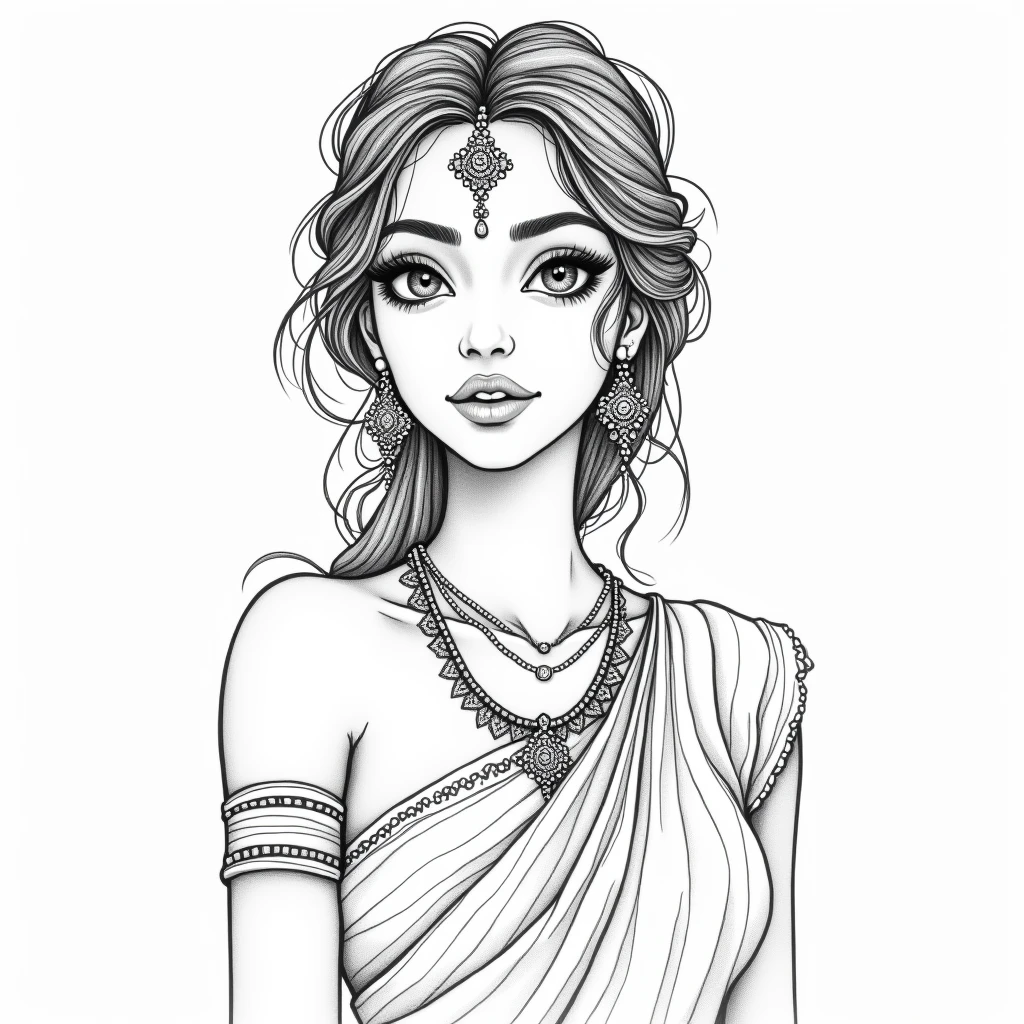 arte em linha, outline only, comic style, bellydancer, belly dancer, coloring book page, black and white only, no colors, no shadows, chibi style, without background, bellydancer, cartoon, kids coloring book, other positions, entyre body, Dubay Glamour, luxurious clothes, and showing crystal shoes