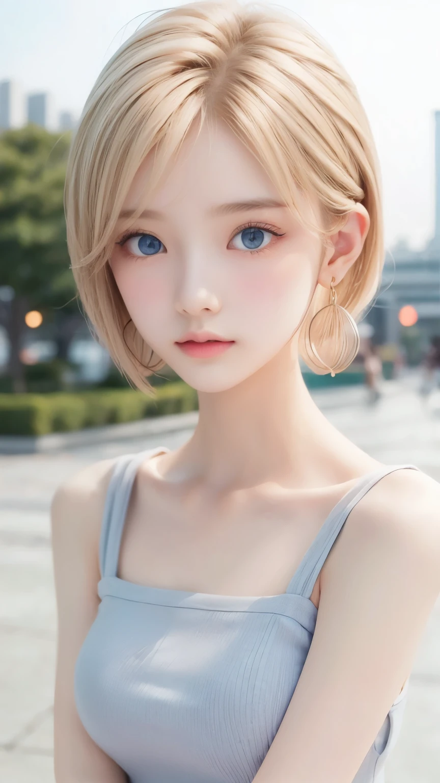 ((sfw: 1.4)), ((detailed face, professional photography)), ((sfw, extra short hair, sidelocks-hair, blond hair, Large, clear sky-blue eyes, earrings, 1 Girl)), Ultra High Resolution, (Realistic: 1.4), RAW Photo, Best Quality, (Photorealistic Stick), Focus, Soft Light, (()), (( (young face))), (surface), (depth of field), masterpiece, (realistic), woman, bangs, ((1 girl))