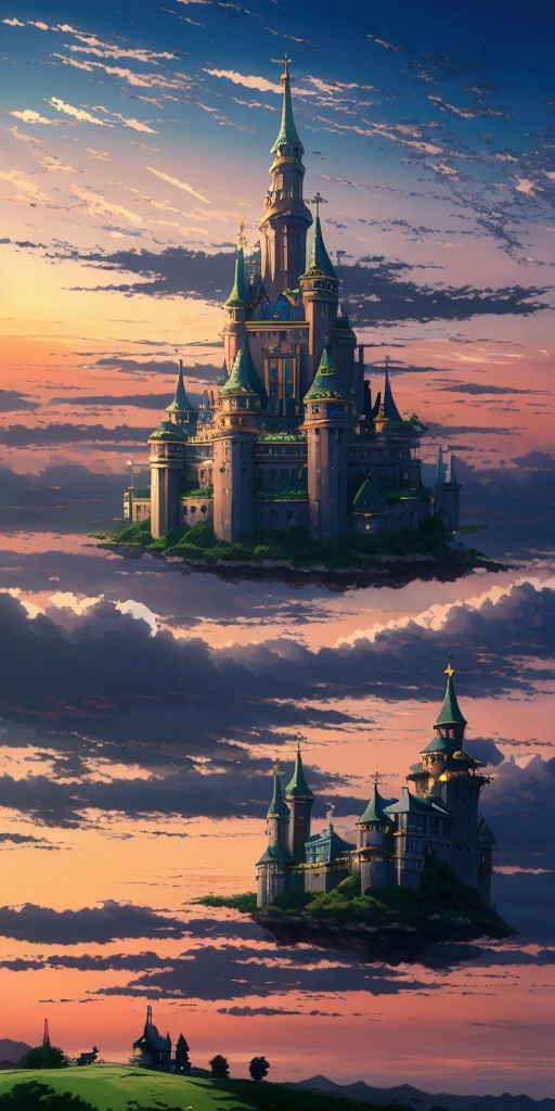 masterpiece, best quality, ultra-detailed, high resolution,High quality, high definition images, full HD, 8k,(anime style:1.3), Beautiful views、Mysterious Landscape、Floating Castle