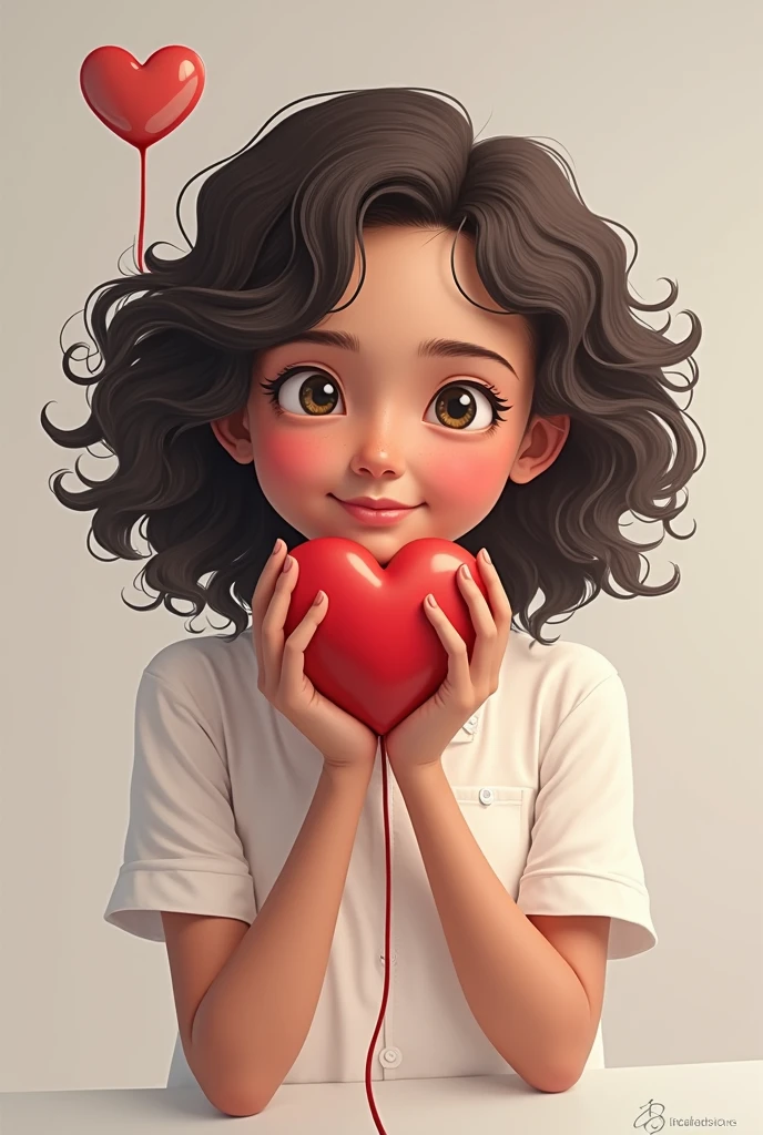 Woman with heart coming out of her chest like a cartoon