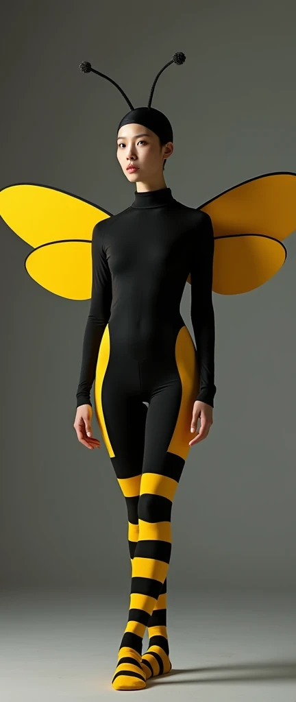 The beautiful Malaysian muslimah adult girl with beautiful cheeks wears yellow Bee lycra turtleneck unitard catsuit covered with black stripes.She has a pair of insect wings.She always wear yellow bee lycra elastane stretchy dancewear square hijab covered with black stripes with antenna.She smells a daffodil flowers




