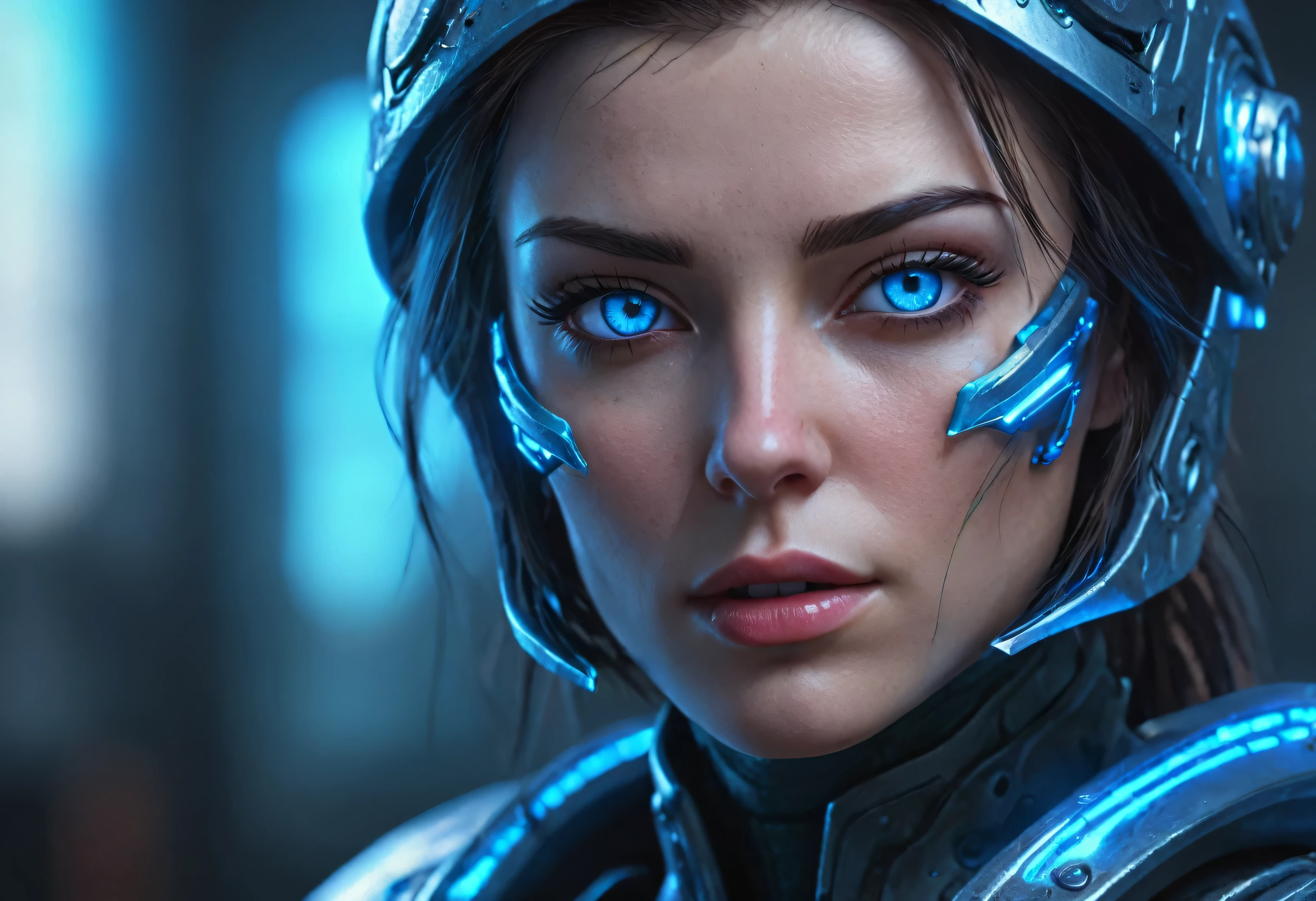 WOMAN'S FACE powerful armor, sharp look,
Frost, calls, Perfect details, (The best quality, 4k,
High resolution, masterpiece:1.2), ultra detailed,
realistic:
1.37, HDR-10, Studio lighting, bright colors, (cyberpunk,
Futuristic) style, Ice Blue Color Scheme, dynamic lighting. MOD ULTRA FACE 8k laser eyes