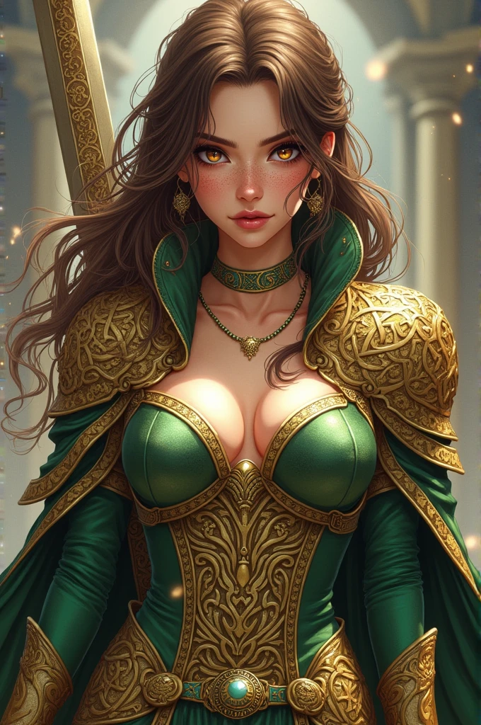 a girl with long brown hair, beautiful detailed eyes, beautiful detailed lips, extremely detailed face, lush green garden, alien with large eyes and tentacles, sitting at a table, drinking tea, cold rainy afternoon, moody lighting, cinematic composition, highly detailed, photorealistic, 8k, masterpiece, concept art, fantasy, surreal