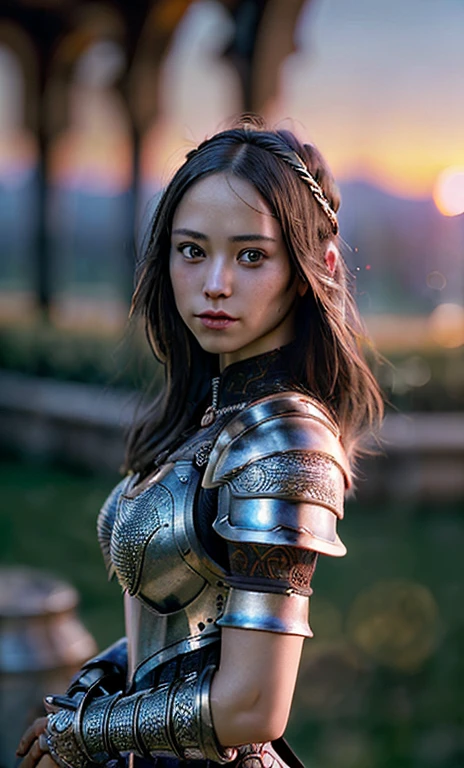 (masterpiece), (extremely intricate:1.3), (realistic), portrait of a singapore girl, the most beautiful in the world, (medieval armor), metal reflections, upper body, outdoors, intense sunlight, far away castle, professional photograph of a stunning woman detailed, sharp focus, dramatic, award winning, cinematic lighting, octane render  unreal engine,  volumetrics dtx, (film grain, blurry background, blurry foreground, bokeh, depth of field, sunset, motion blur:1.3), chainmail