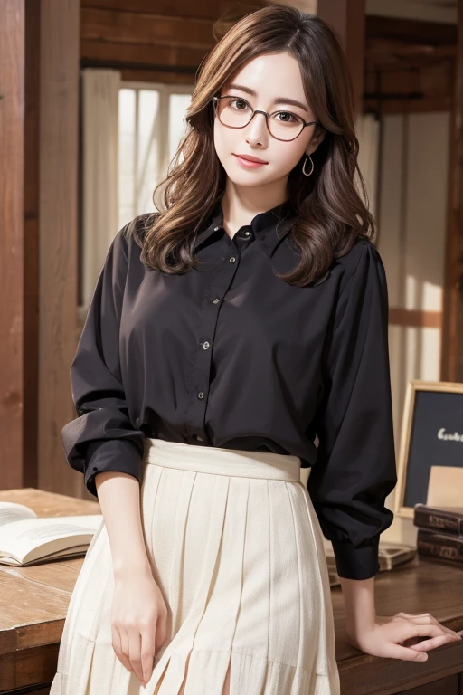 Best Quality、masterpiece、High sensitivity、High resolution、Detailed Description、Flip up a long skirt、Glasses、