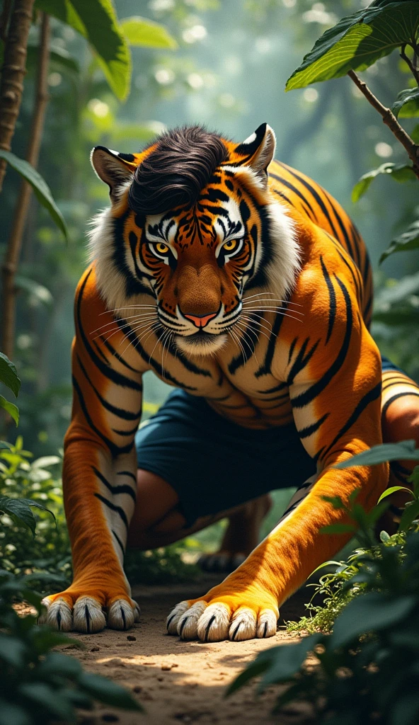 in the jungle、A pair of relaxing tigers、masterpiece, 最high quality, high quality, High resolution