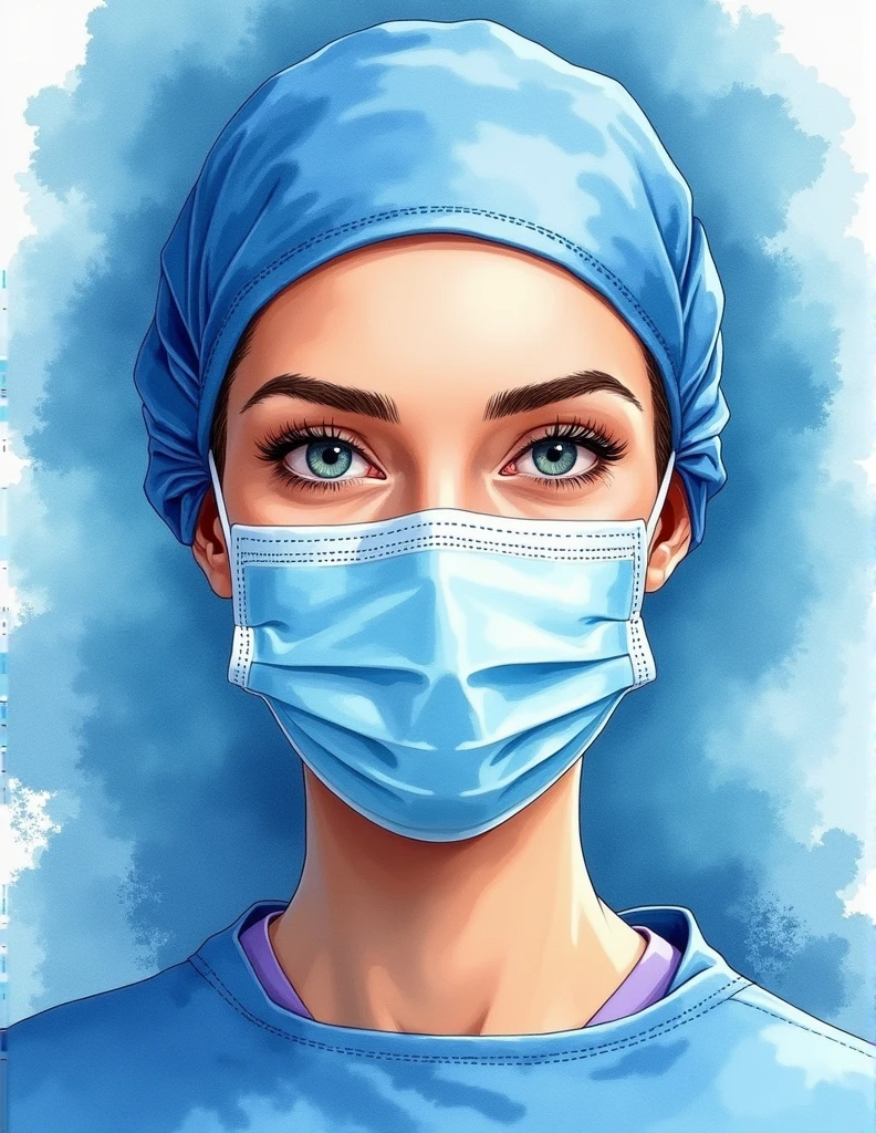 4K, Realstic, Very detailed, dentiste, Blue theme, soft clothes, portent hijab, in a doctor's gown