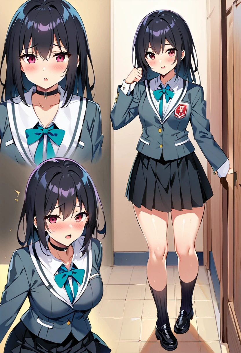 nsfw,MORIZONOMEI, BLACK HAIR, HAIR FLOWER, HAIRCLIP, BLUNT BANGS, LOW TWINTAILS, HAIR OVER SHOULDER, LONG HAIR, PINK EYES,high resolution、anime、clear,School、classroom、high school girl、Black school uniform、Black Skirt、Sailor suit、White, fine-grained skin,Small Mouth, Beautiful Japanese Woman, , clearな下着、White underwear、Smaller breasts、Beautiful breasts、Beautiful nipples、Beautiful breasts 、Pleasant face、Face、Embarrassed face、sexual behavior、sex、Normal position、virgin、Breaking the hymen、、Creampie、Put your hands on the desk、Spread the genitals、Kupaa、Spreading pussy、Lower body exposed、Look this way、Pants come off、Pants getting caught on legs、同級生の男子とsex、One woman、One man