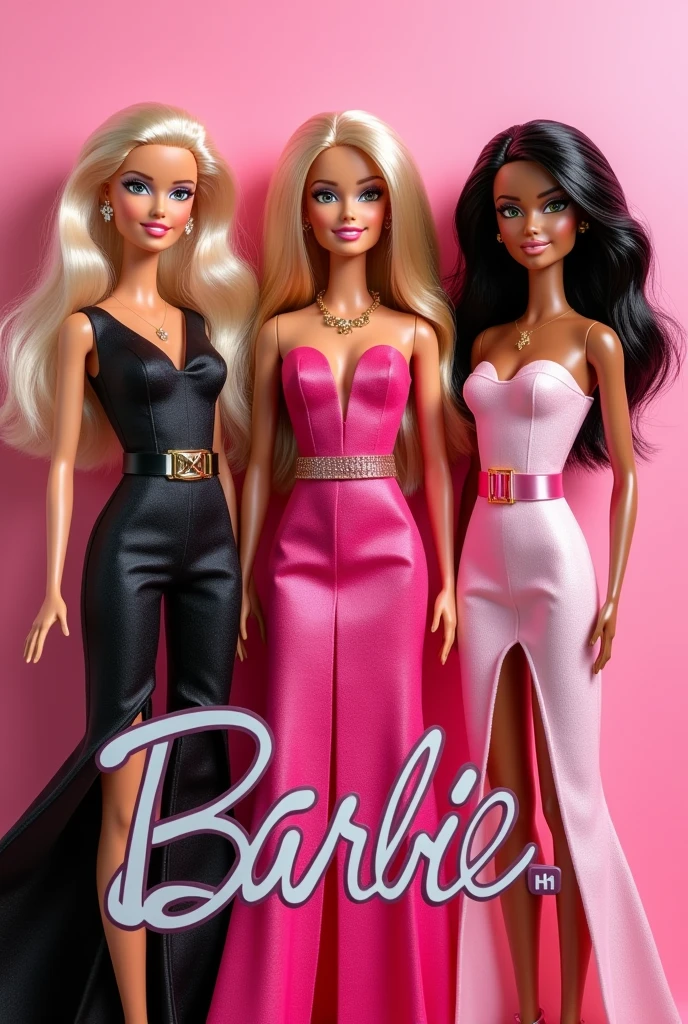 Rectangular sticker with images of barbies