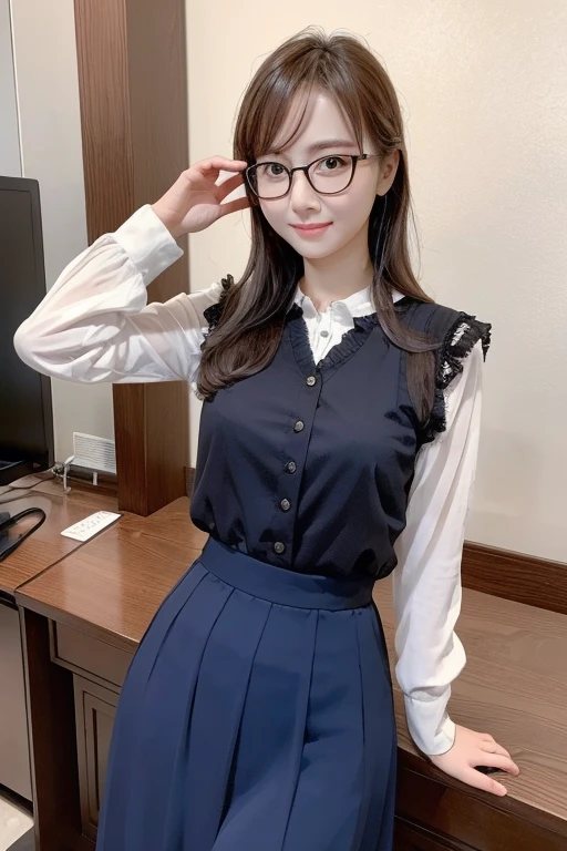 Best Quality、masterpiece、High sensitivity、High resolution、Detailed Description、Slender women、Glasses、Long skirt、