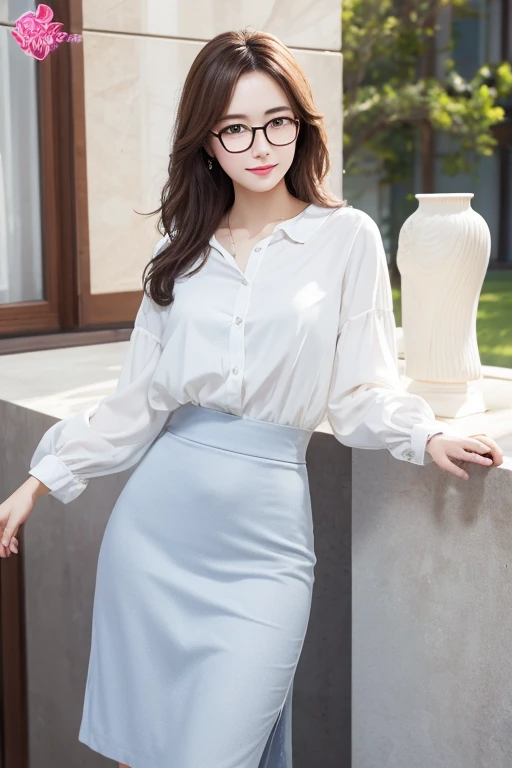 Best Quality、masterpiece、High sensitivity、High resolution、Detailed Description、Slender women、Glasses、Long skirt、